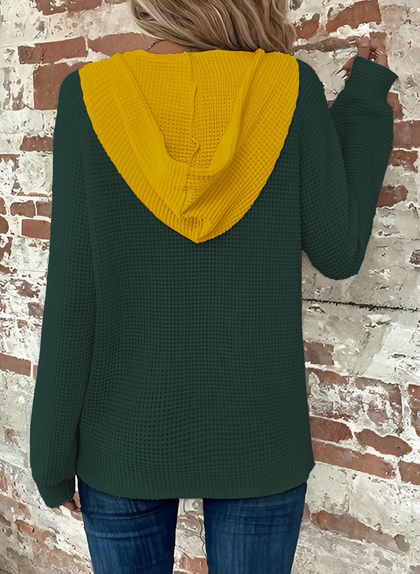 Half Button Raglan Sleeve Drawstring Hoodie