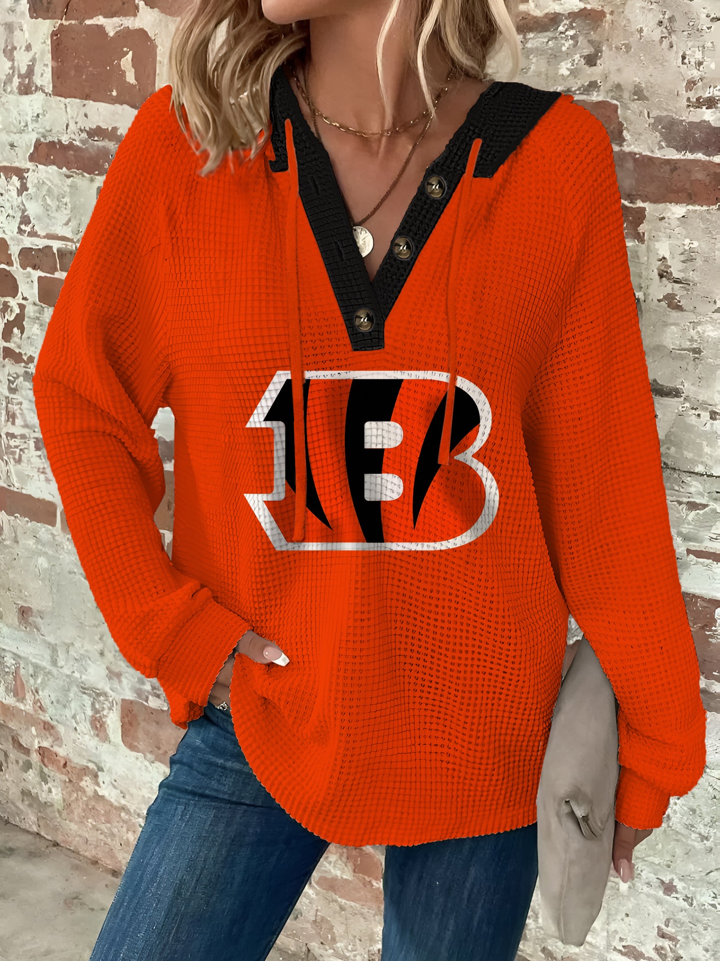 Half Button Raglan Sleeve Drawstring Hoodie