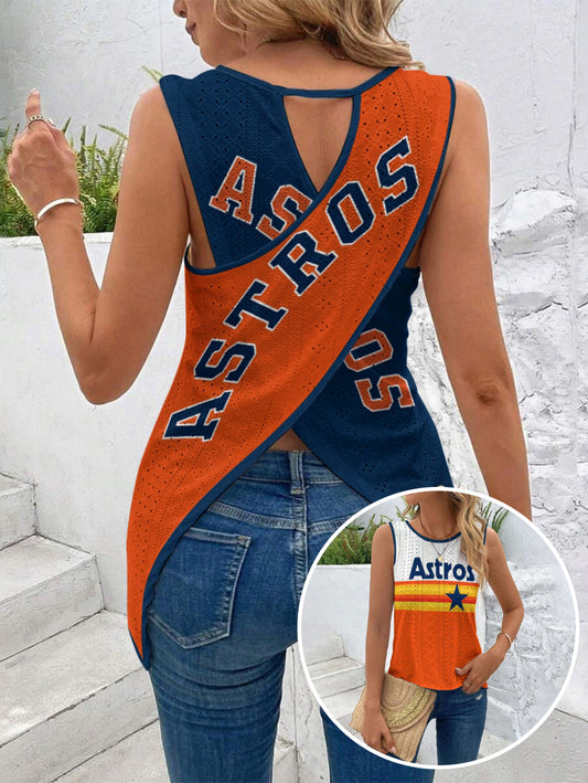 Astros Cut Out Wrap Cross Wrap Back Asymmetrical Beach Tank Top