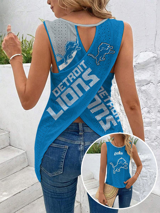 Lions Cut Out Wrap Cross Wrap Back Asymmetrical Beach Tank Top