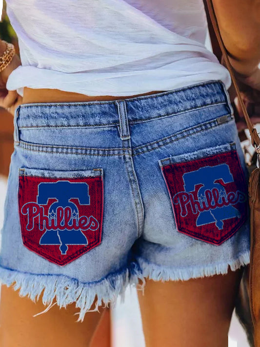 Phillies Distressed Cutoff Denim Shorts - Women
