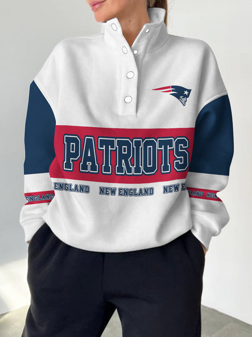 New England Patriots  2025 New Design Casual Snap  Mockneck Pullover