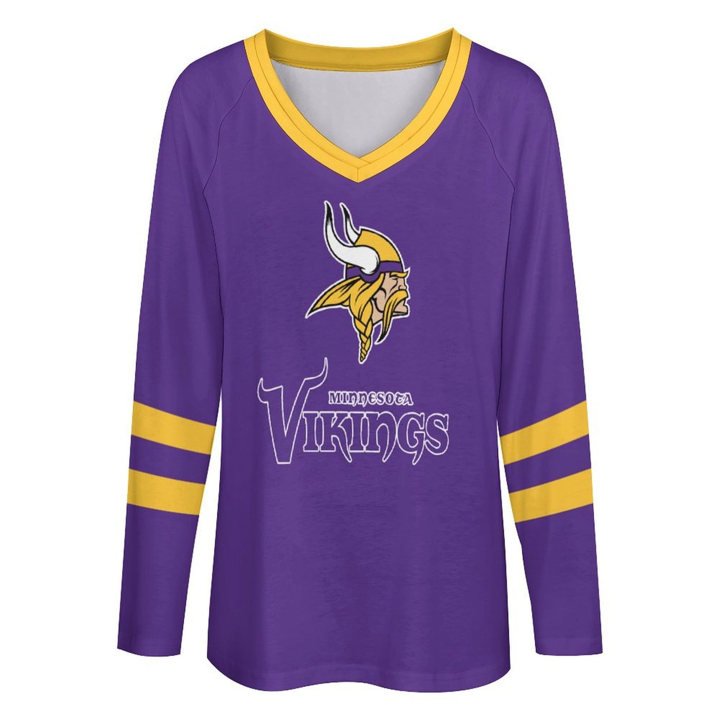 Minnesota Vikings Women's V-neck Double-layered Long-sleeved Loose T-shirt
