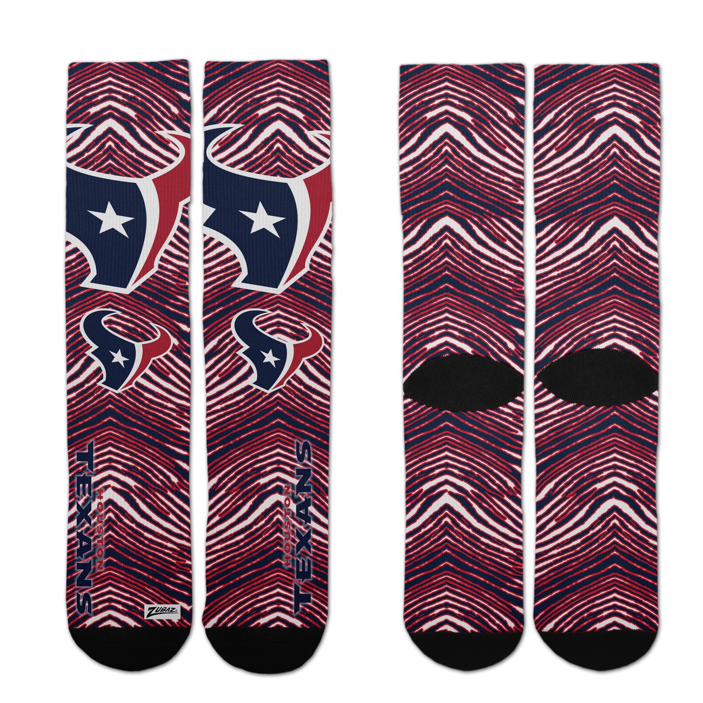 Zubaz By For Bare Feet NFL Zubified Adult and Youth Dress Socks, Houston Texans, Large