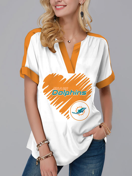 Miami Dolphins  Fashion Short Sleeve V-Neck Shirt