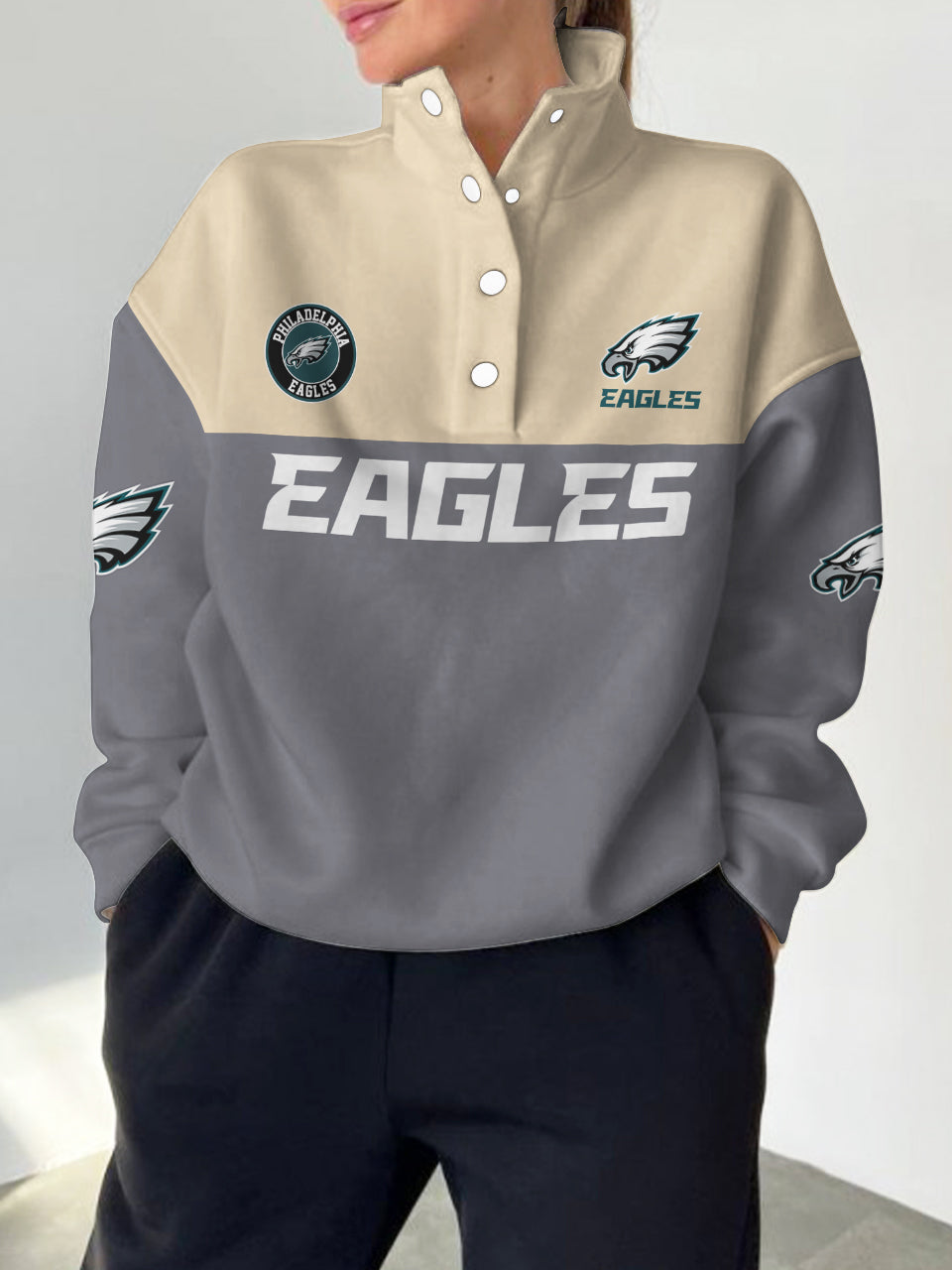 Philadelphia Eagles 2025 New Design Casual Snap  Mockneck Pullover