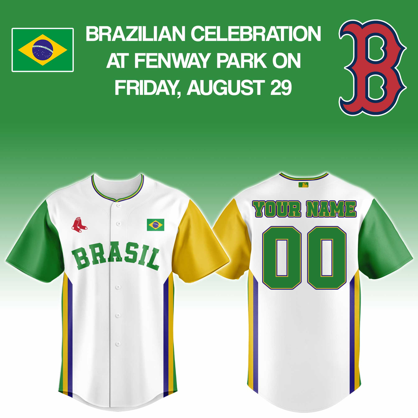 Boston Red Sox x Brazil Celebration Custom Name Jersey