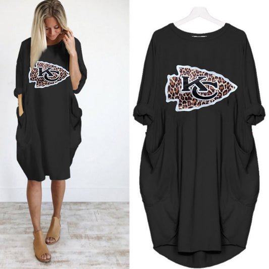 Simple casual loose pocket long sleeve dress