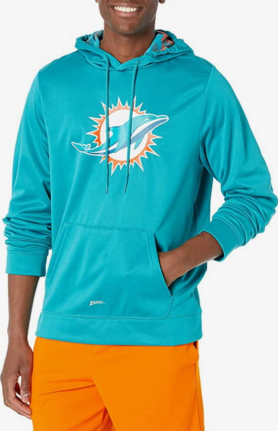 Zubaz Men's MIAMI DOLPHINS SOLID AQUA HOOD W/ AQUA/ORANGE CAMO LINES HOOD LINER XXL