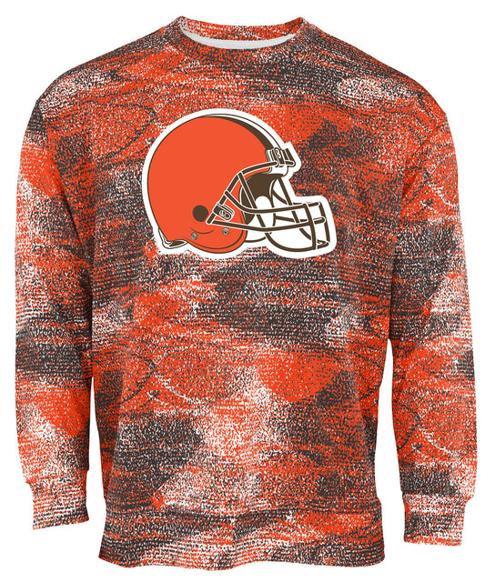 Zubaz NFL Men's Team Logo Static Crew Neck Sweatshirt Cleveland Browns