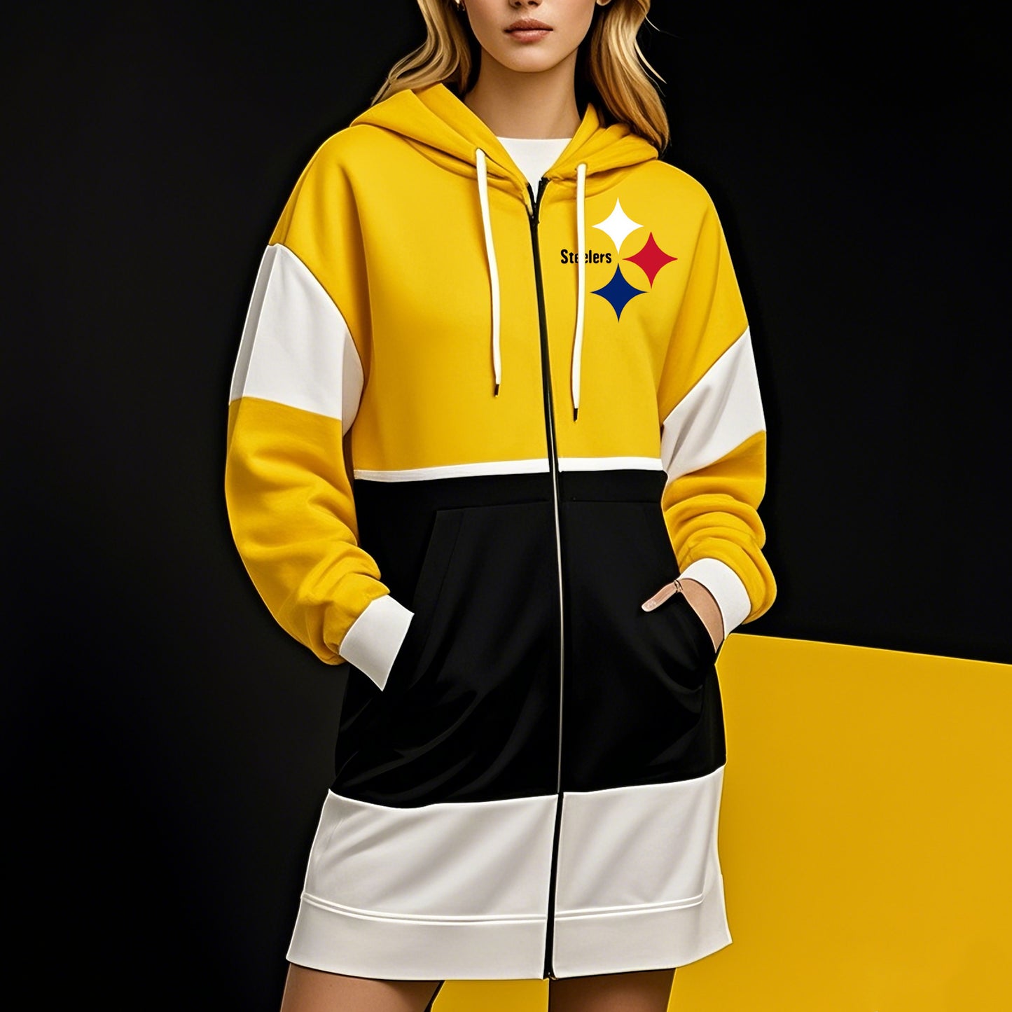 Fashion Color Matching Full-Zip Hoodie