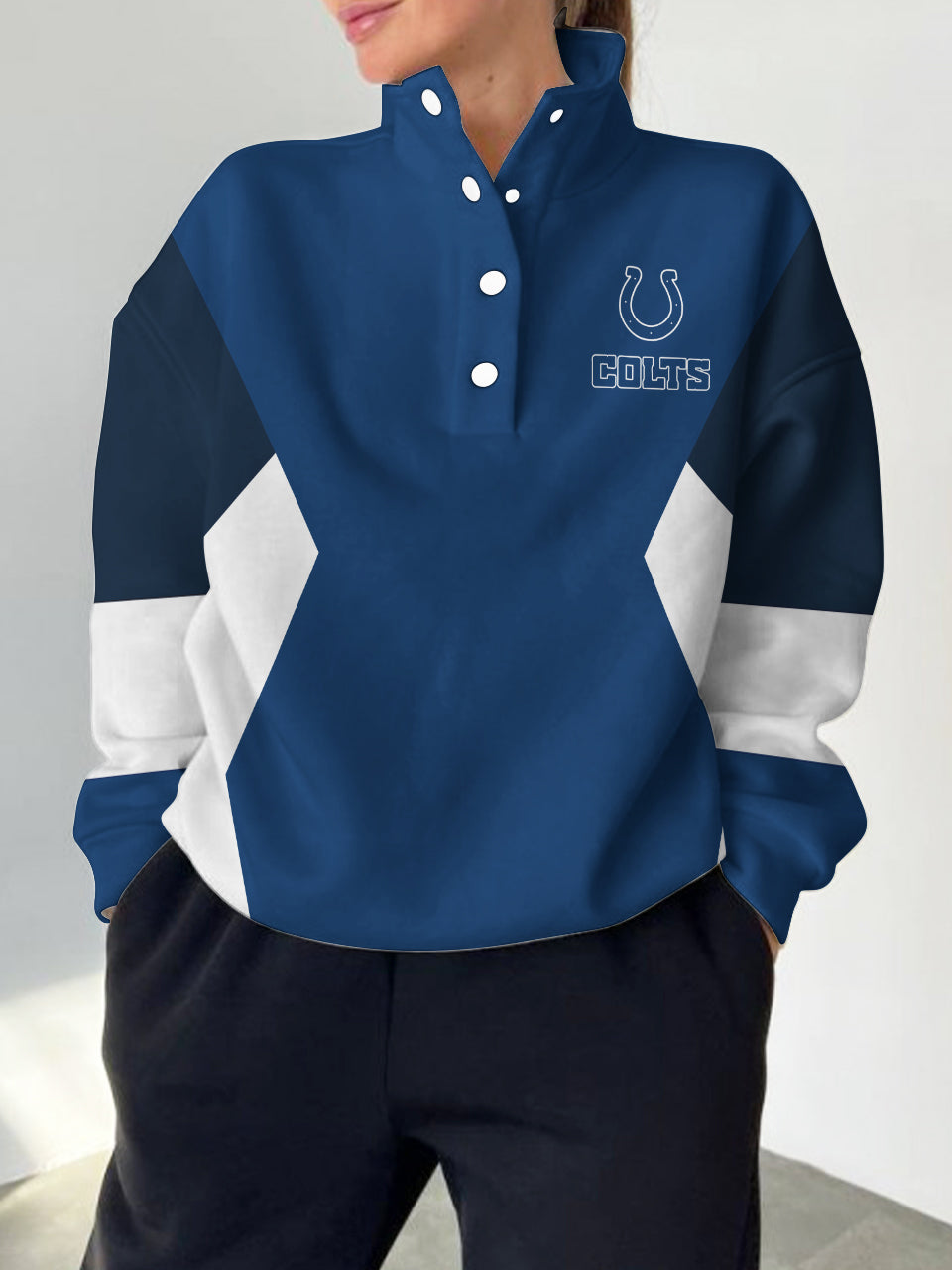 Indianapolis Colts 2025 New Design Casual Snap  Mockneck Pullover