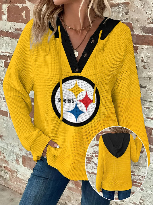 Half Button Raglan Sleeve Drawstring Hoodie