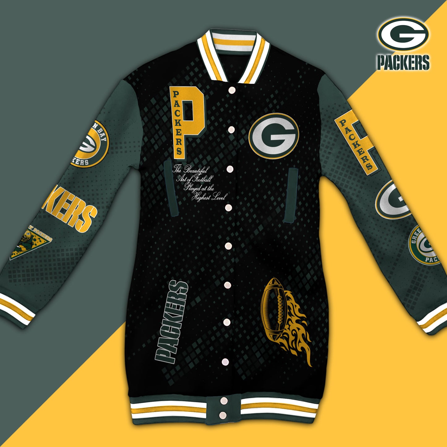 Green Bay Packers Limited Edition Button Down Long Sleeve Jacket Dress