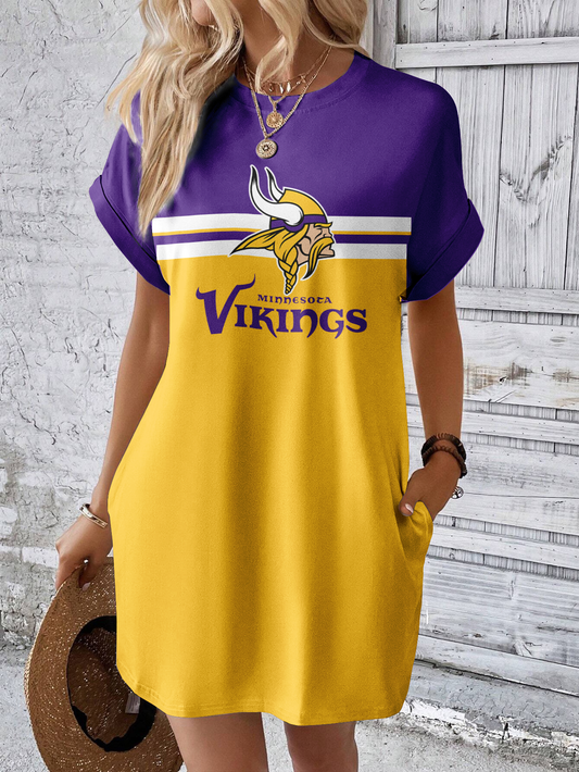 Minnesota Vikings Solid Hidden Pocket Batwing Sleeve Tee Dress