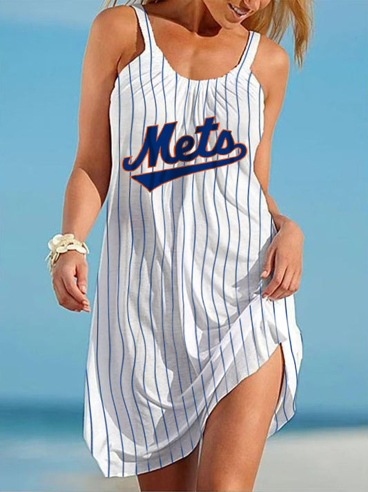 New York Mets Round neck sleeveless printed dress
