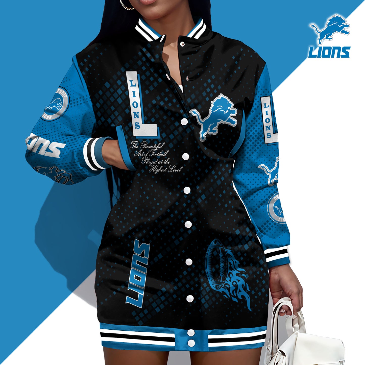 Detroit Lions Limited Edition Button Down Long Sleeve Jacket Dress