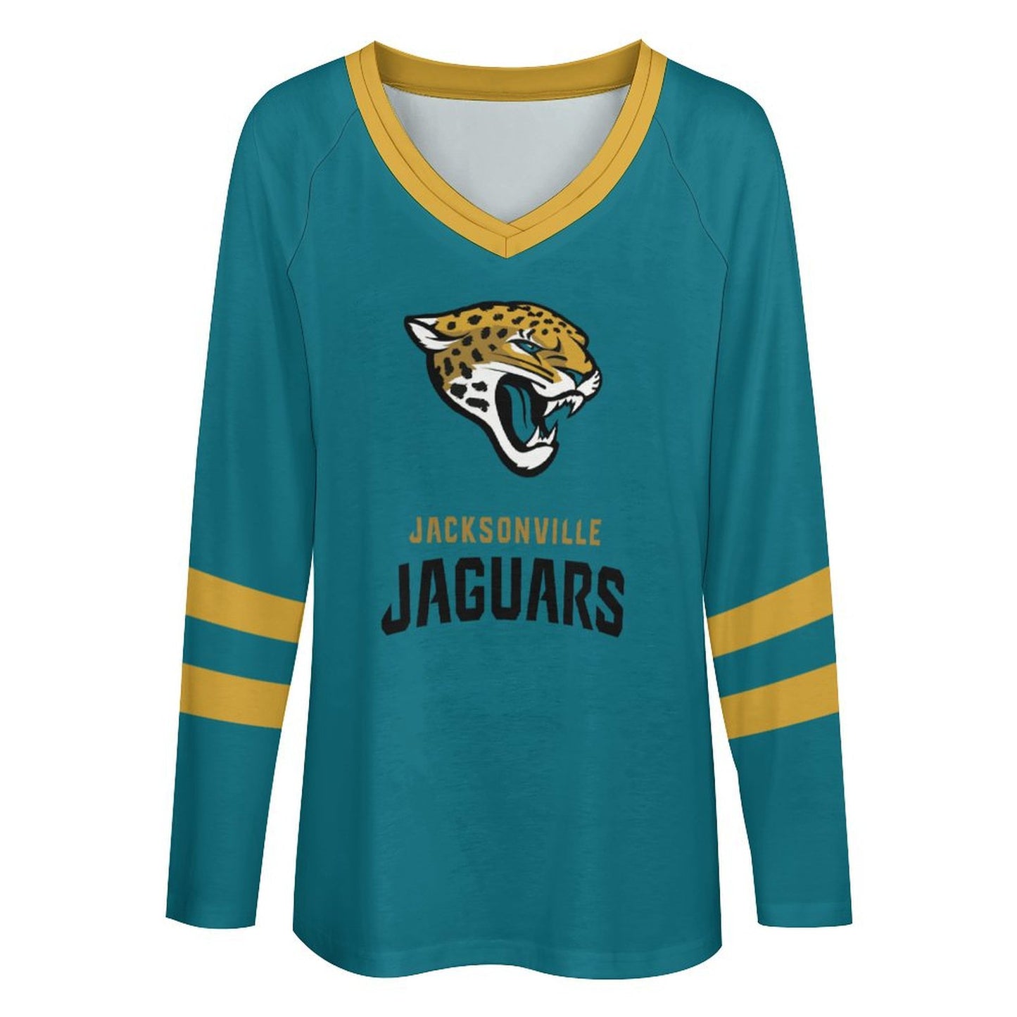 Jacksonville Jaguars Women's V-neck Double-layered Long-sleeved Loose T-shirt