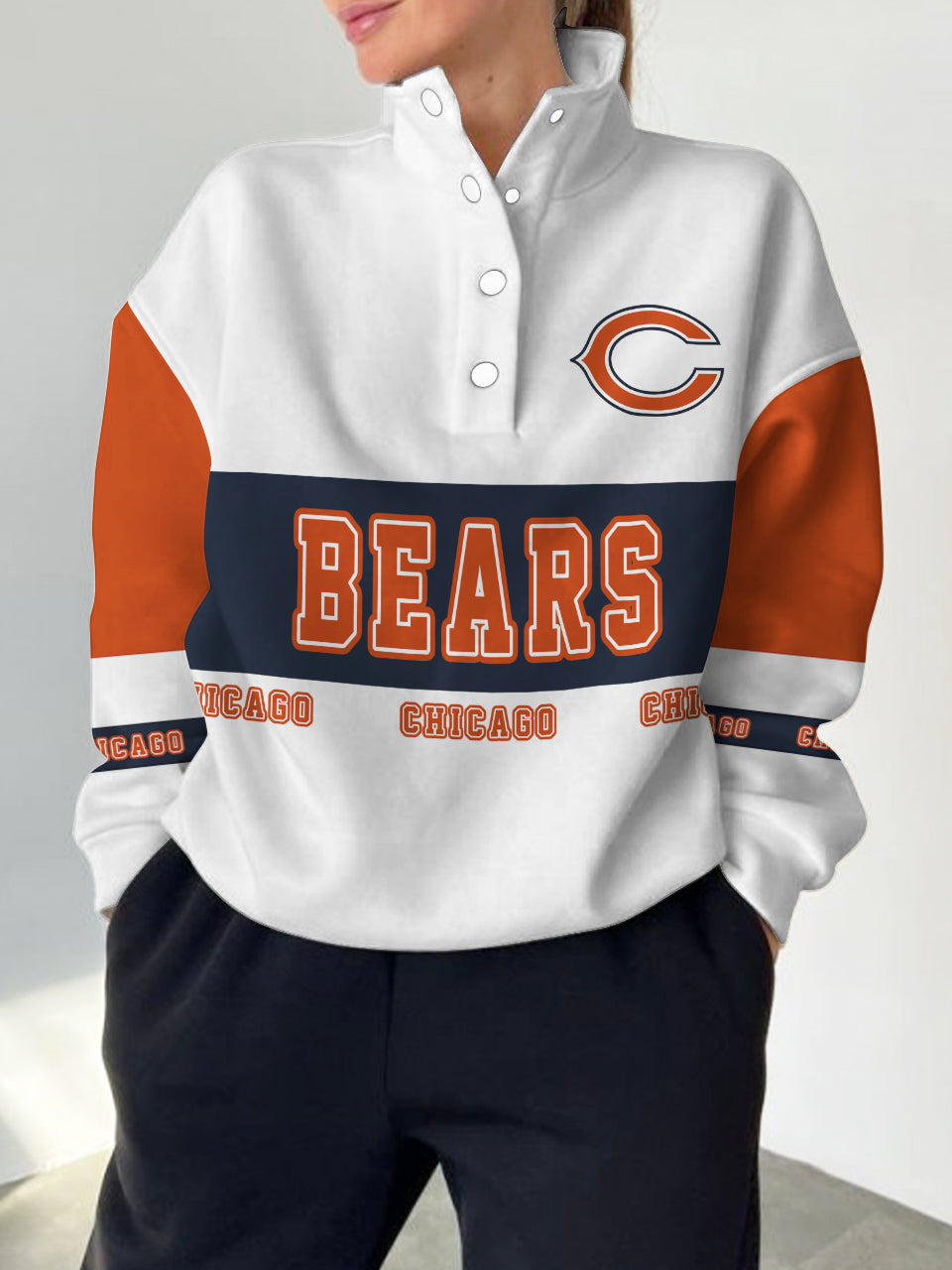Chicago Bears  2025 New Design Casual Snap  Mockneck Pullover