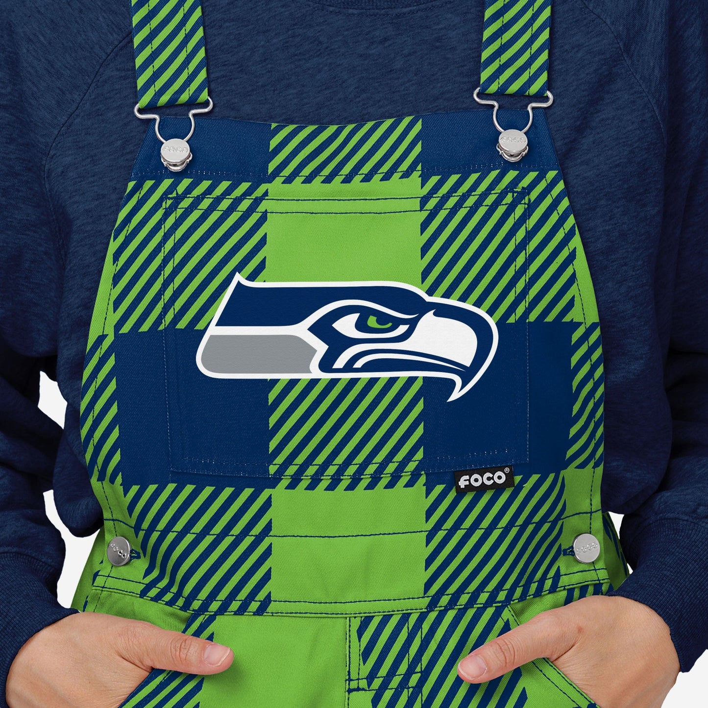 Seattle Seahawks Womens Plaid Bib Overalls
