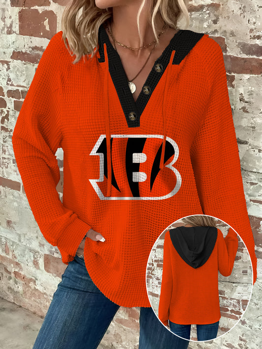 Half Button Raglan Sleeve Drawstring Hoodie