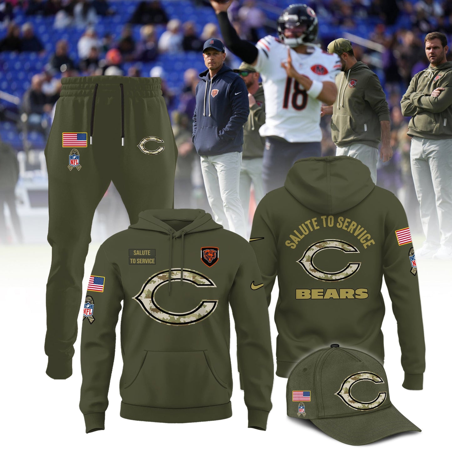 Chicago Bears Salute To Service 2025 Combo Hoodie