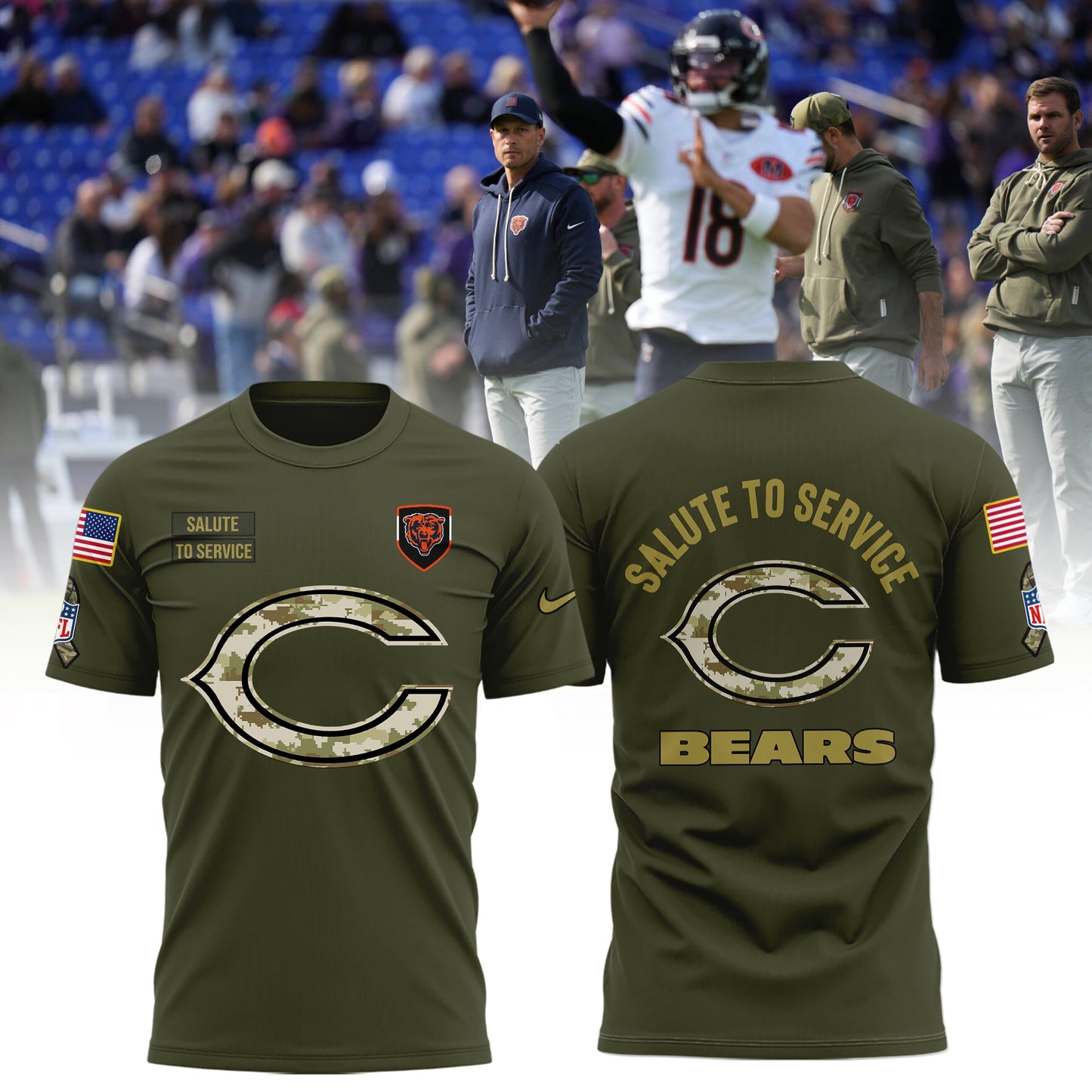 Chicago Bears Salute To Service 2025 Combo T-Shirt