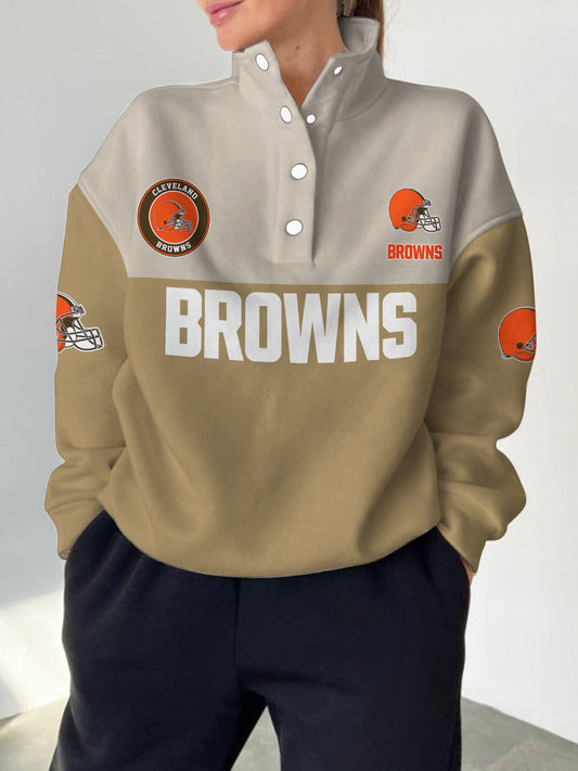 Cleveland Browns 2025 New Design Casual Snap  Mockneck Pullover