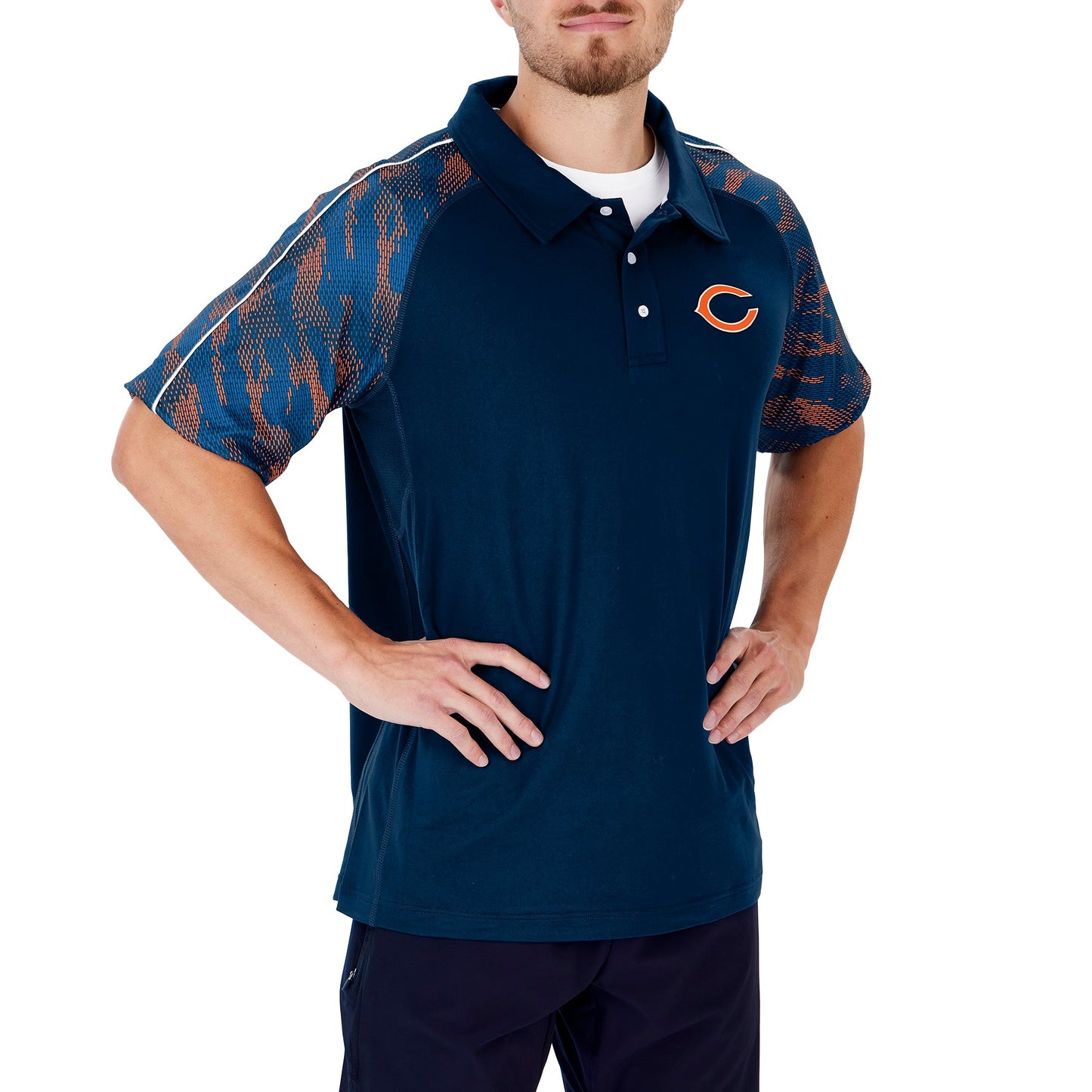 Zubaz NFL Men's Chicago Bears Elevated Field Polo W/ Viper Print Accent