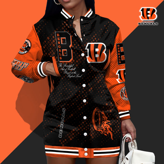 Cincinnati Bengals Limited Edition Button Down Long Sleeve Jacket Dress