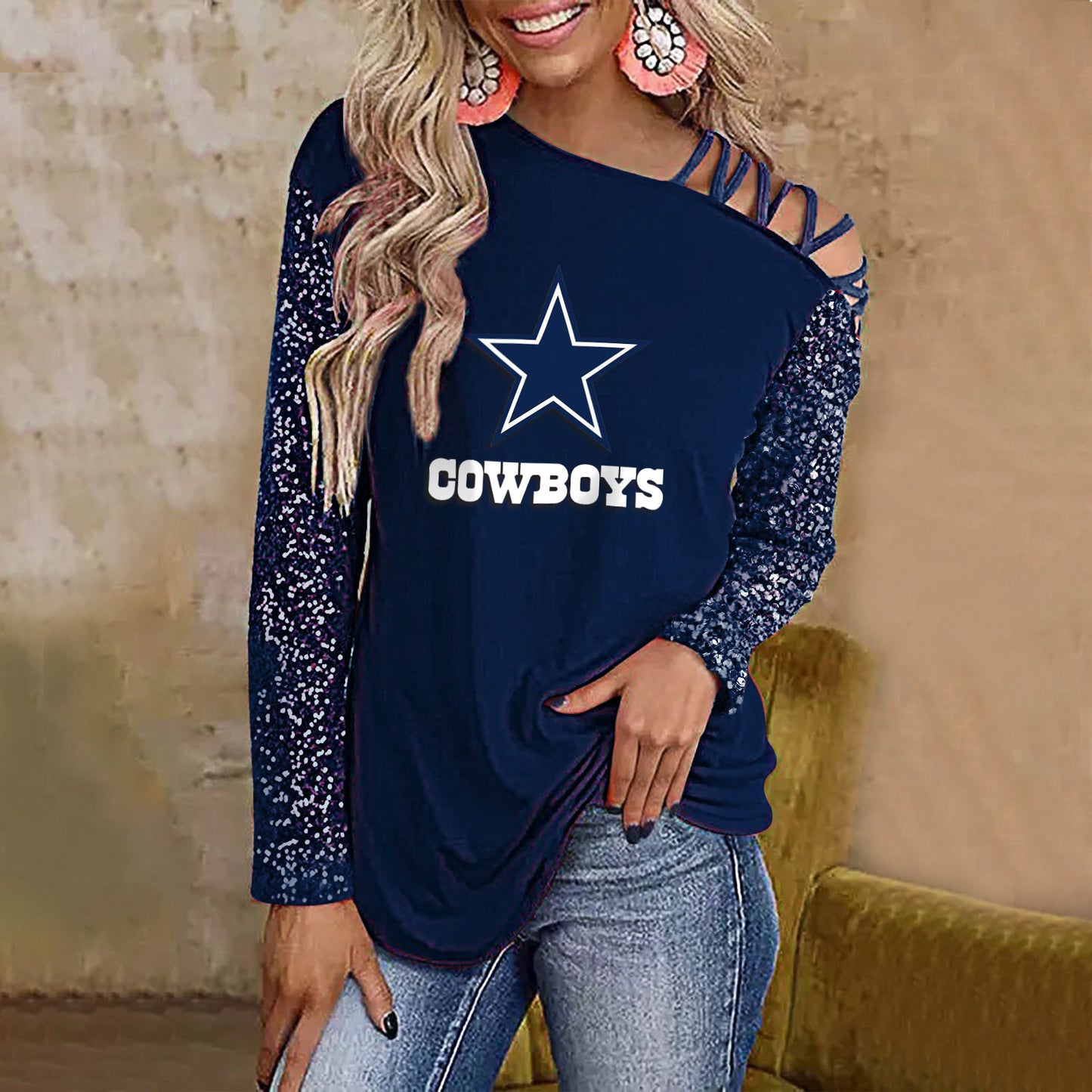 Color-Blocked Criss-Cross One Shoulder Blouse