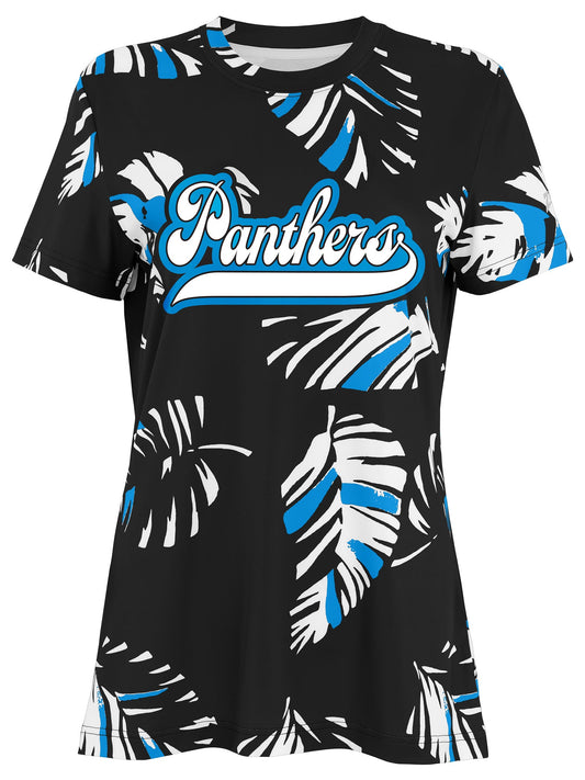 Zubaz NFL Womens Leaf Team Color Script Short Sleeve T-Shirt, Carolina Panthers