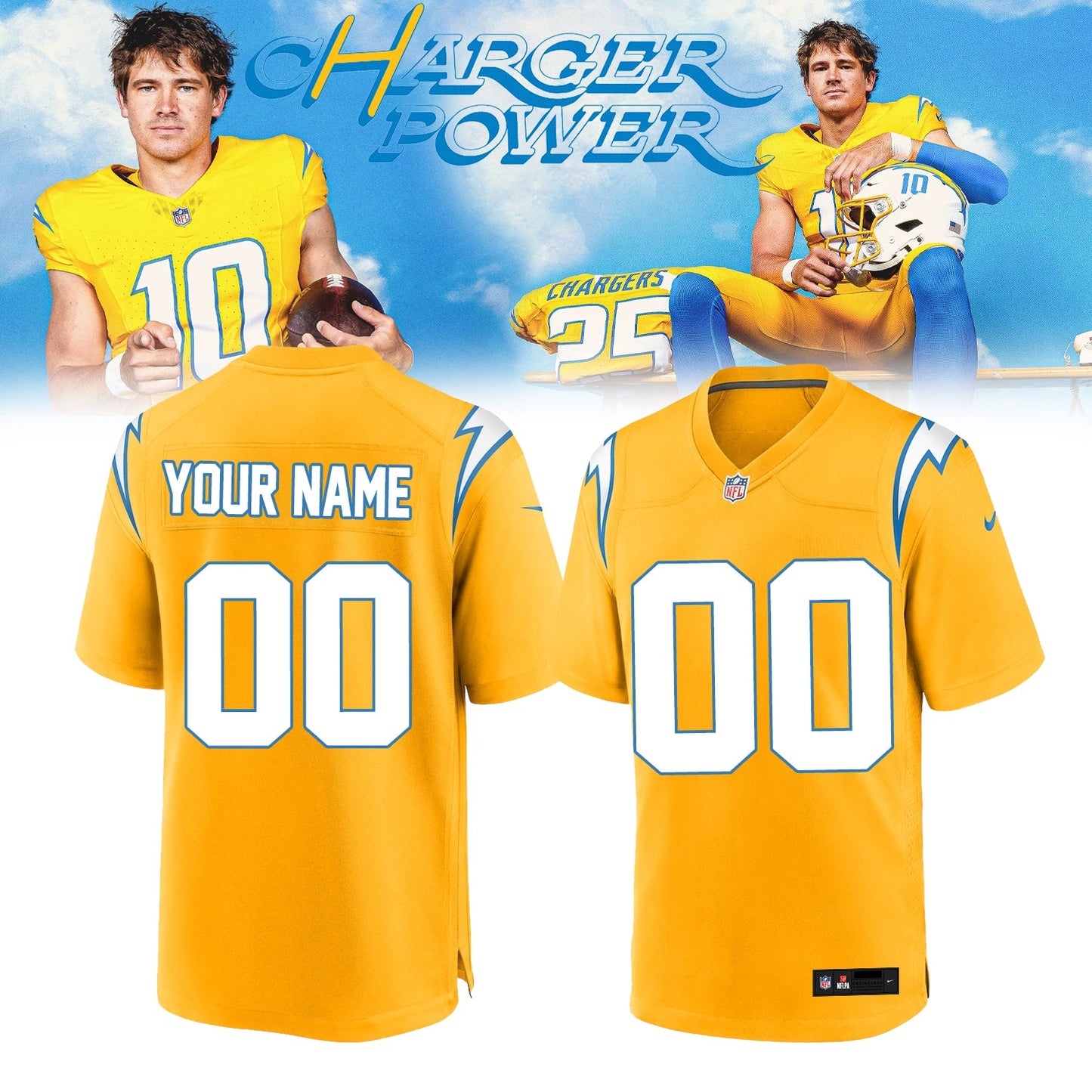 Los Angeles Chargers Power Jersey (Custom Name & Number)