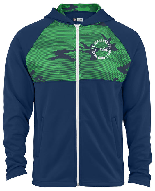 Zubaz NFL Men's Standard Full Zip Hoodie With Yoke Seattle Seahawks