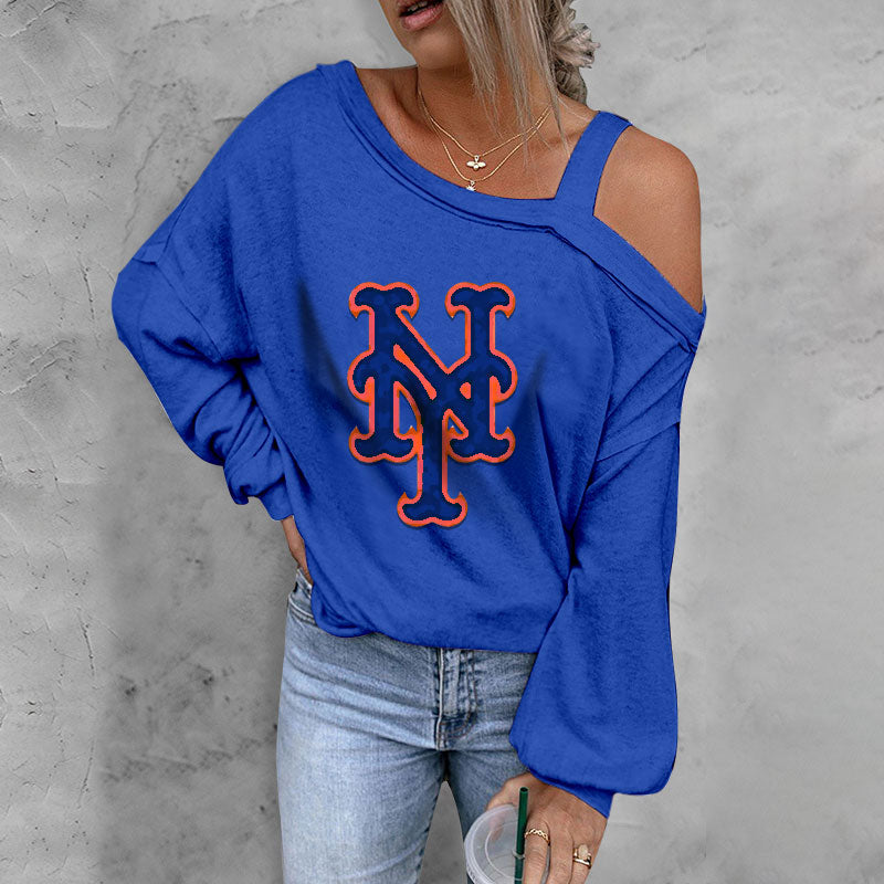 ASYMMETRICAL NECK SHIFT CASUAL LONG SLEEVE TOP
