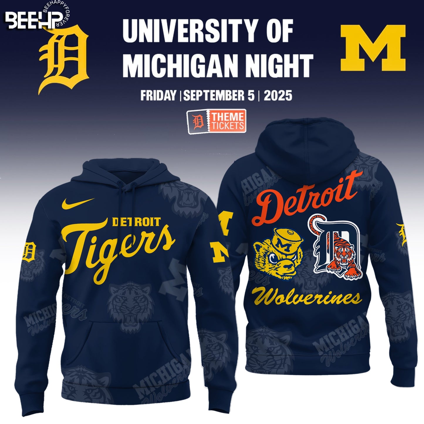 Detroit Tigers x Michigan Wolverines Night Game 2025 Limited Edition Hoodie