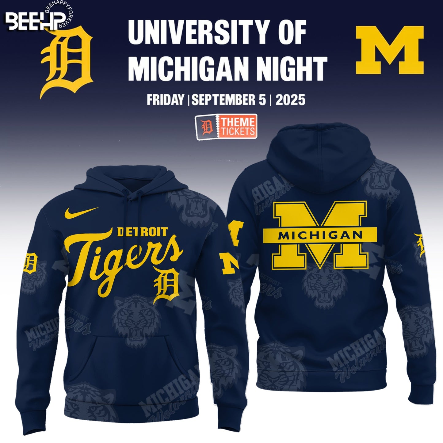 Detroit Tigers x Michigan Wolverines Night Game 2025 Limited Edition Hoodie