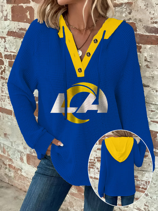 Half Button Raglan Sleeve Drawstring Hoodie