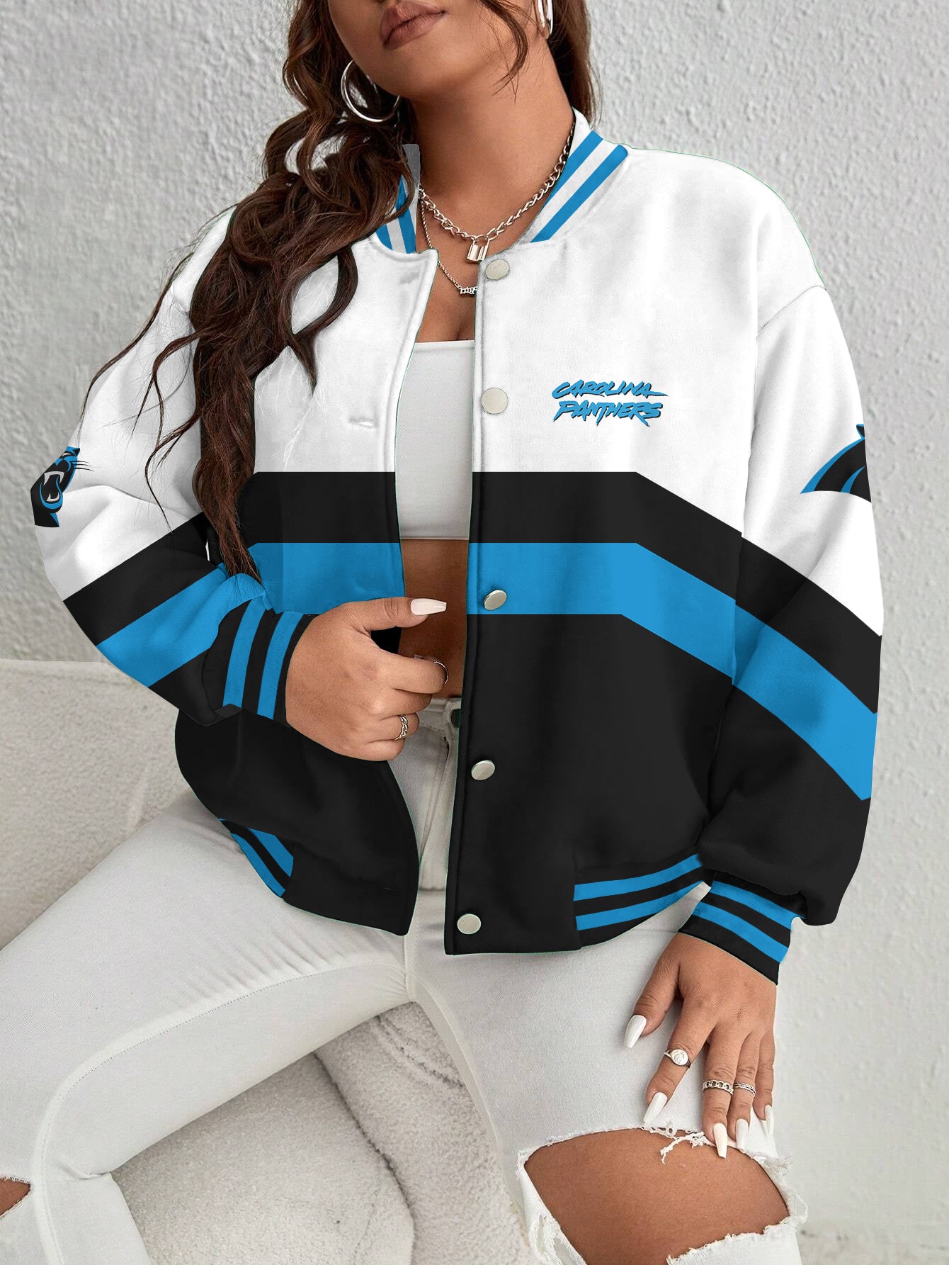 Carolina Panthers Women's Long Pass Full- Snap Casual Jacket