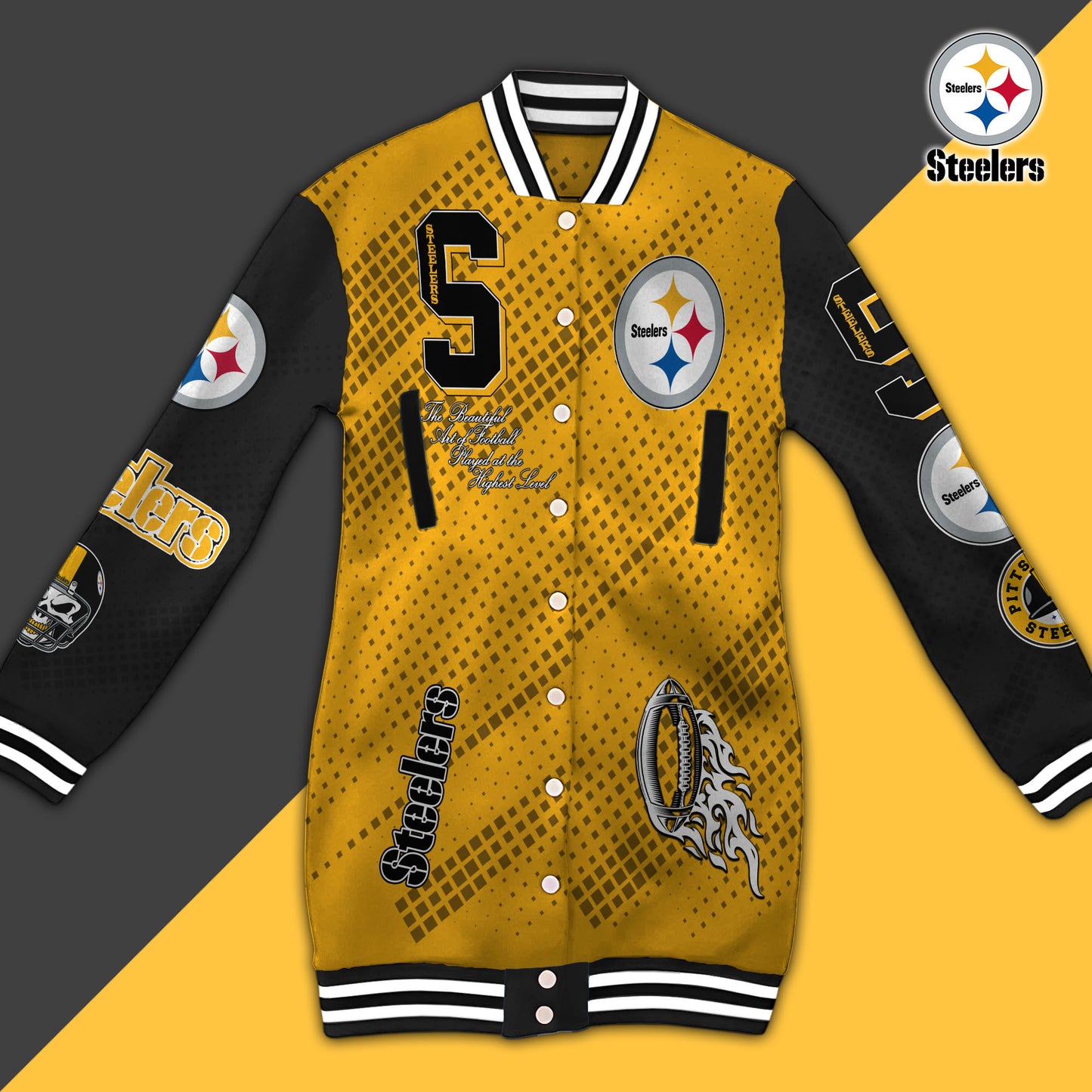 Pittsburgh Steelers Limited Edition Button Down Long Sleeve Jacket Dress
