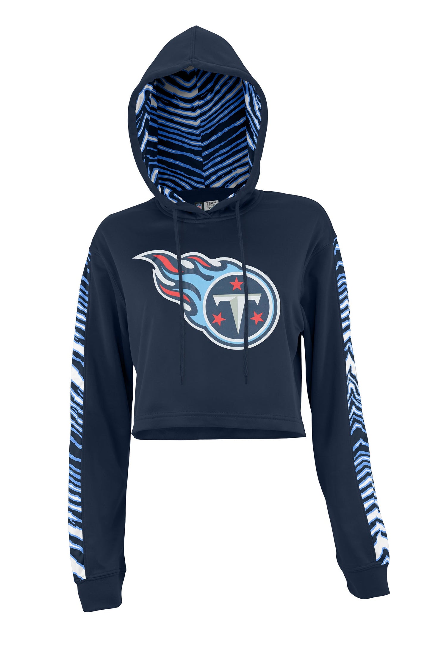 Zubaz NFL Women's Tennessee Titans Zebra Team Logo Crop Top Hoodie