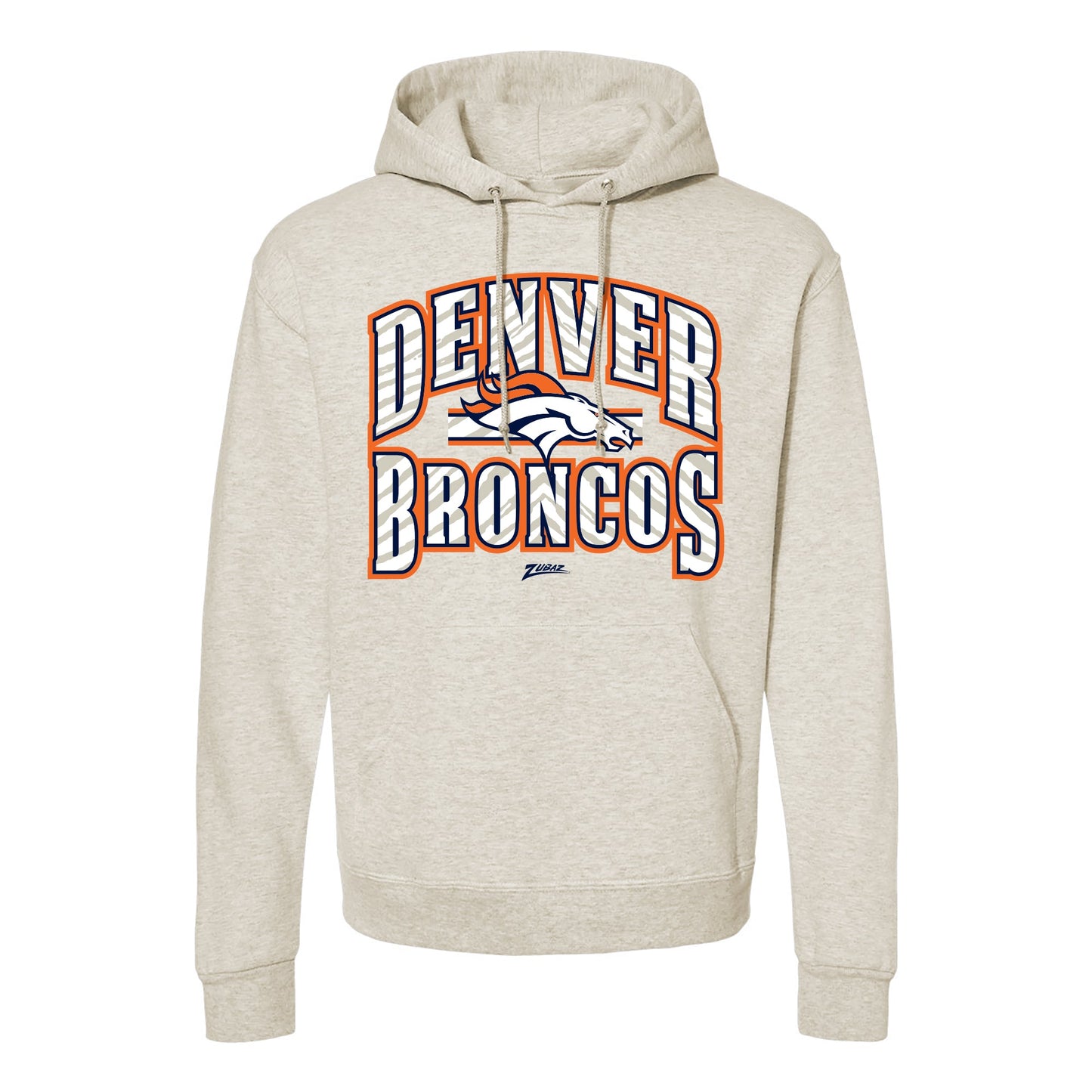 Zubaz NFL Denver Broncos  Unisex Pullover Fleece Hoodie for Adult Men and Women, Z2T Kickoff, Oatmeal Heather