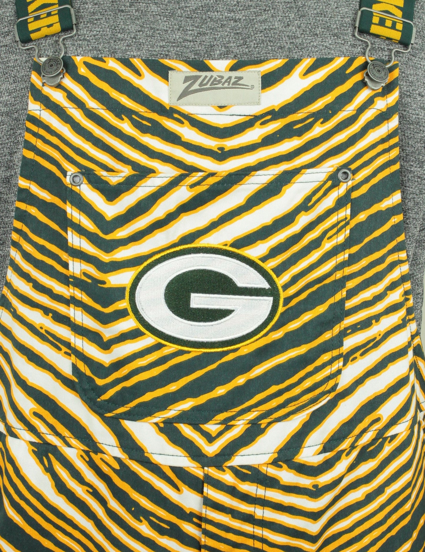 Zubaz NFL Unisex Zebra Lined Bib Overalls for Adult Men and Women, Green Bay Packers