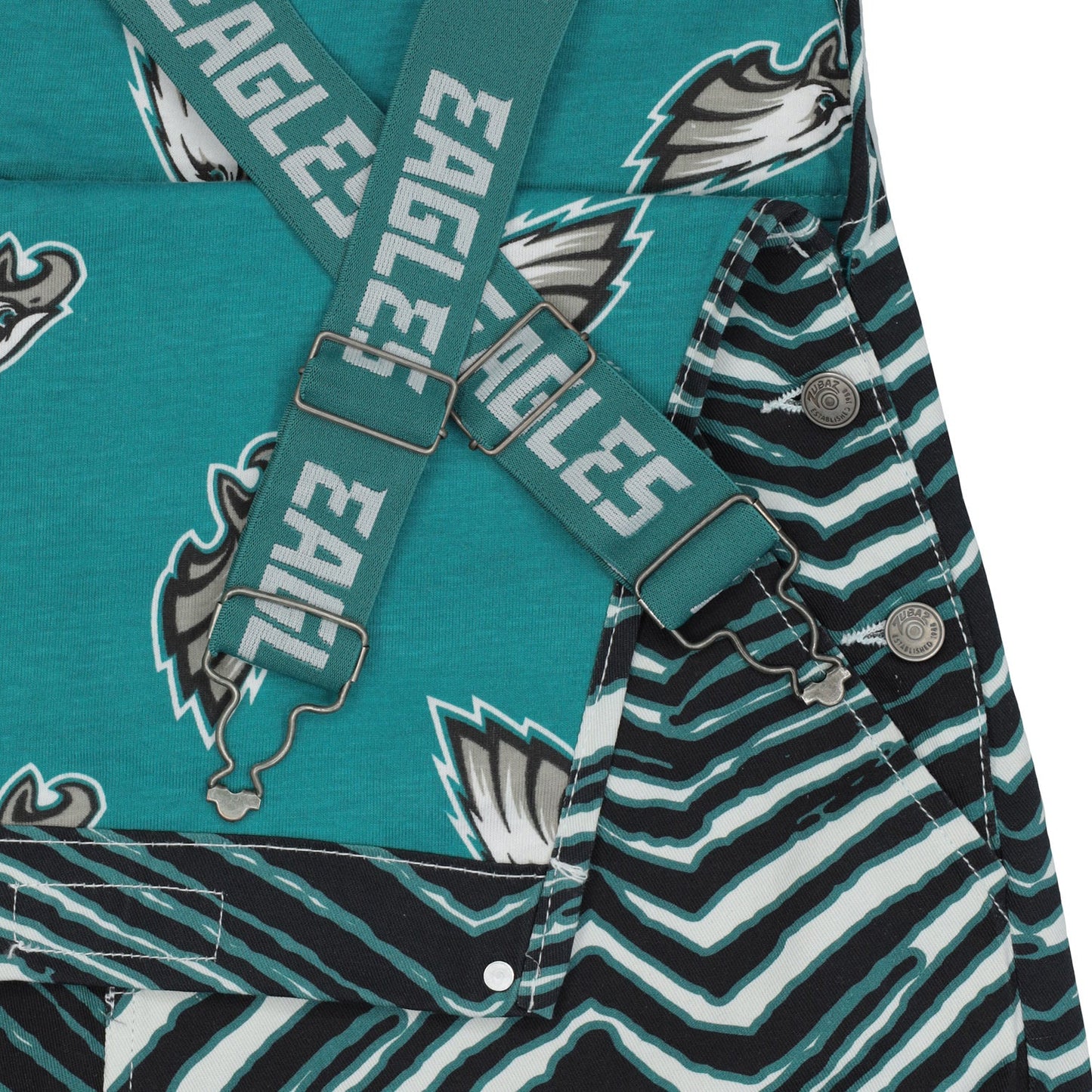 Zubaz NFL Unisex Zebra Lined Bib Overalls for Adult Men and Women, Philadelphia Eagles