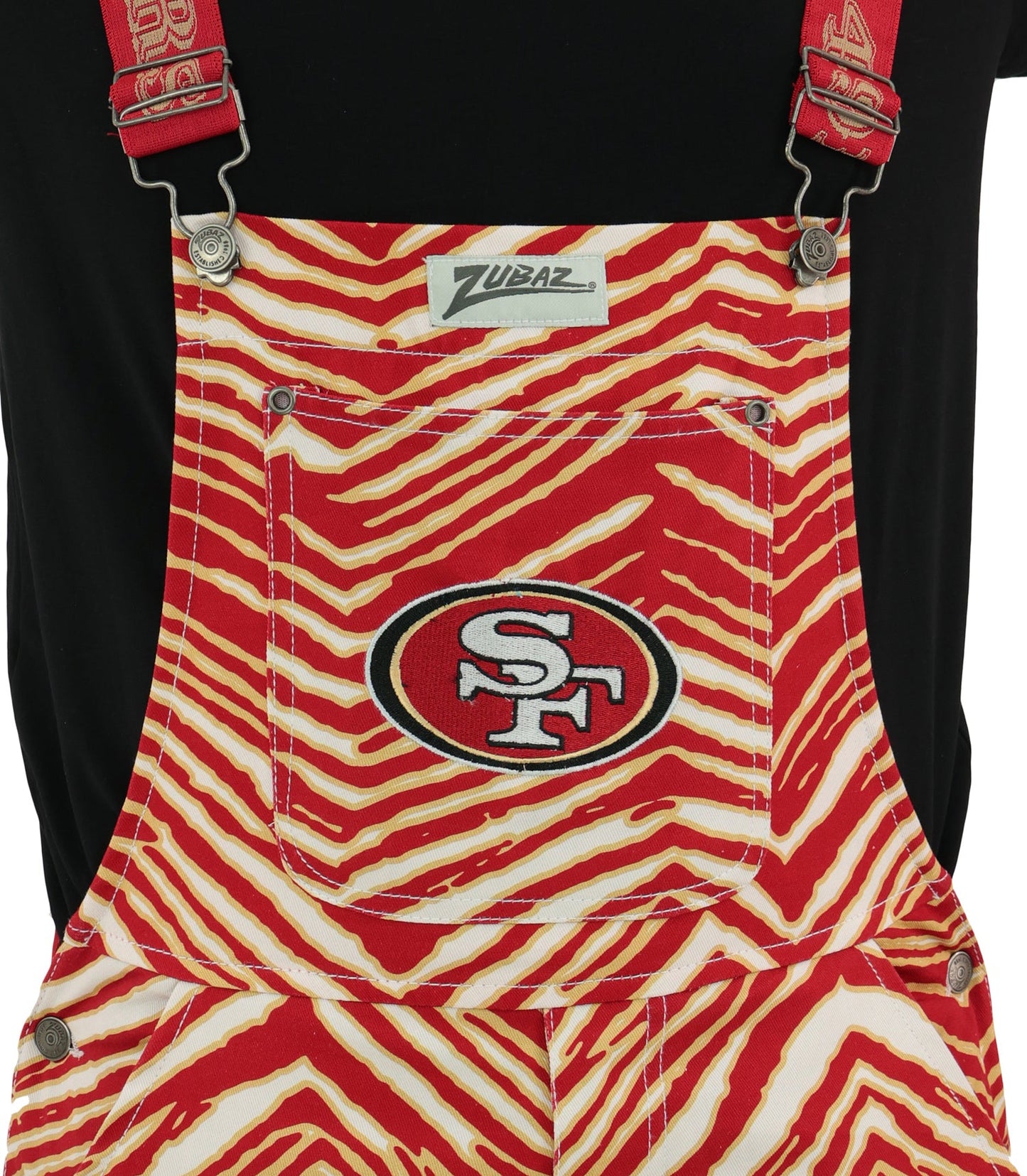 Zubaz NFL Unisex Zebra Lined Bib Overalls for Adult Men and Women, San Francisco 49ers