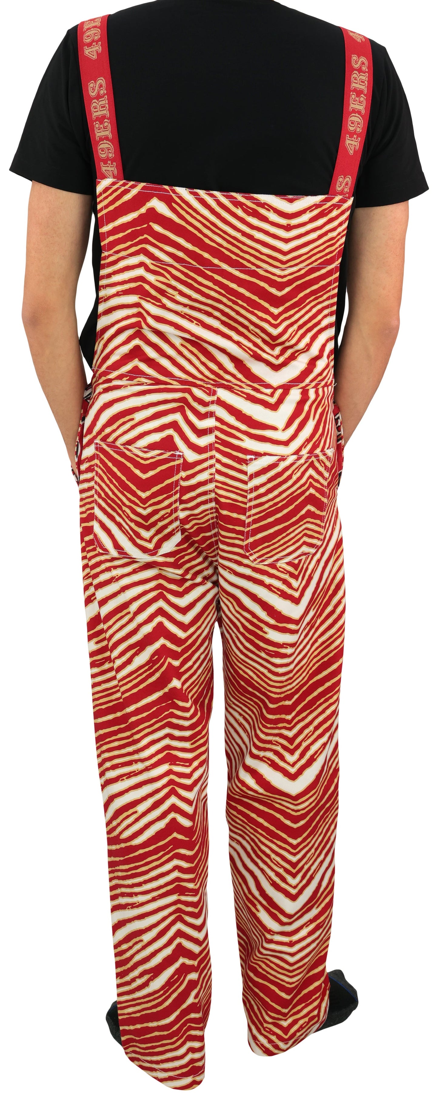 Zubaz NFL Unisex Zebra Lined Bib Overalls for Adult Men and Women, San Francisco 49ers
