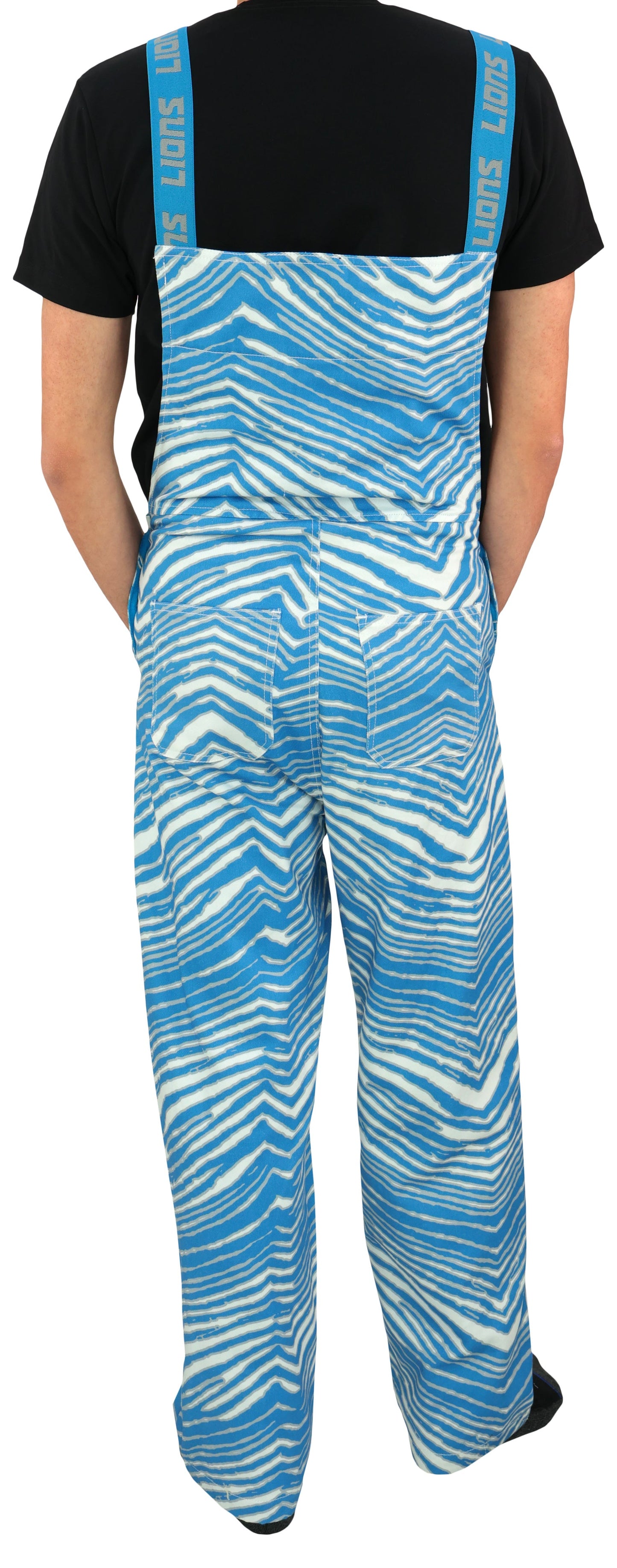 Zubaz NFL Unisex Zebra Lined Bib Overalls for Adult Men and Women, Detroit Lions