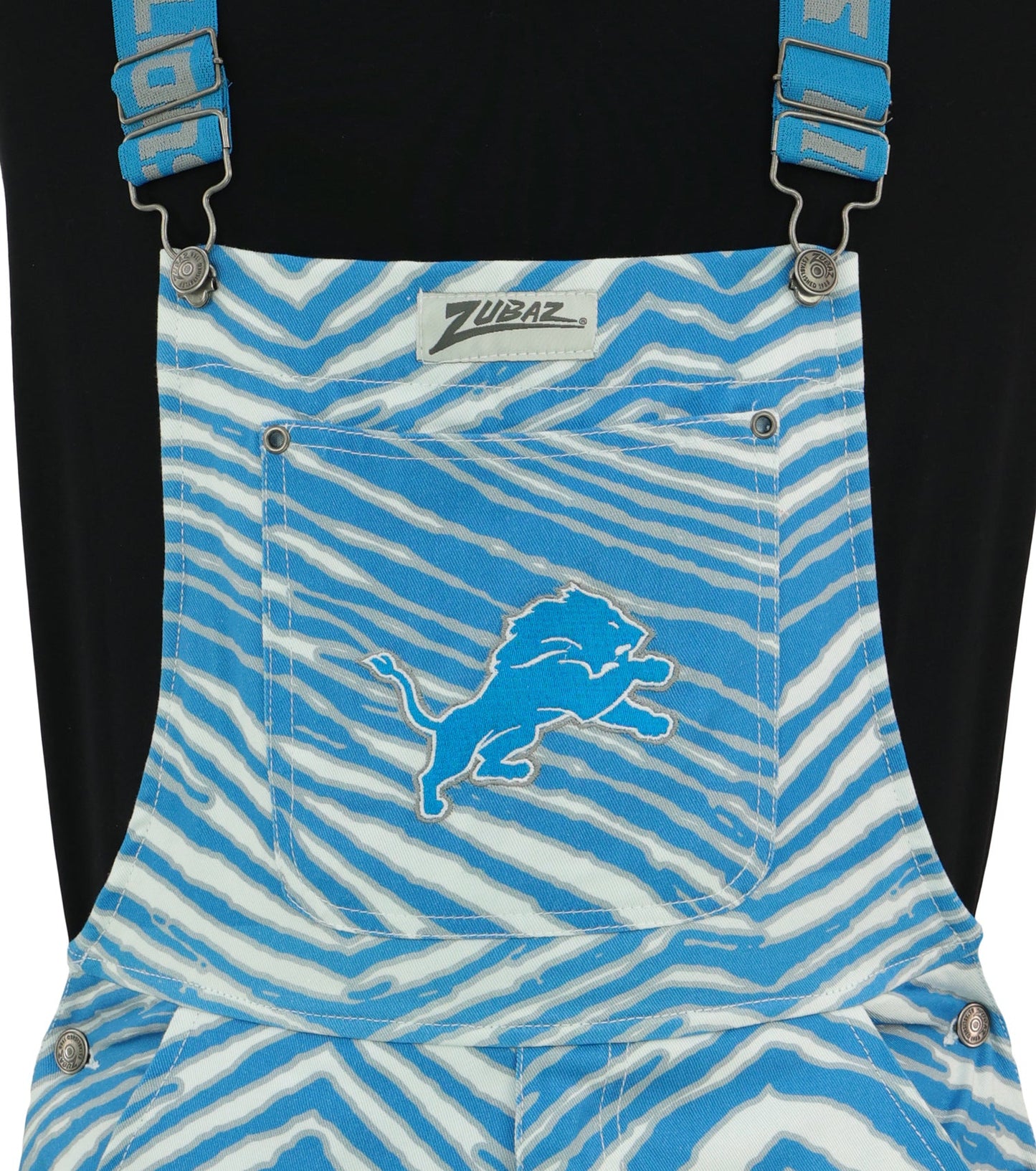 Zubaz NFL Unisex Zebra Lined Bib Overalls for Adult Men and Women, Detroit Lions