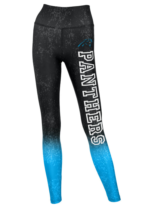 Zubaz NFL Women's Distressed Gradient Leggings with Team Wordmark Carolina Panthers