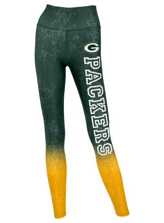 Zubaz NFL Women's Distressed Gradient Leggings with Team Wordmark Green Bay Packers